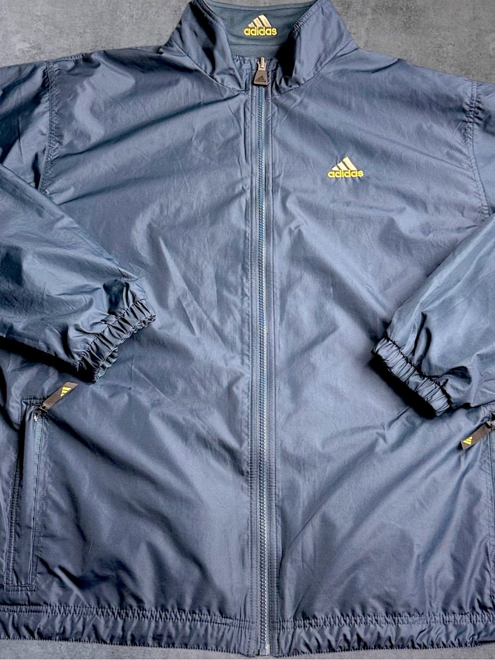 Adidas Reversible Jacket Mens XL Blue Gold 3 Stripe Logo Full Zip Y2K Athletic